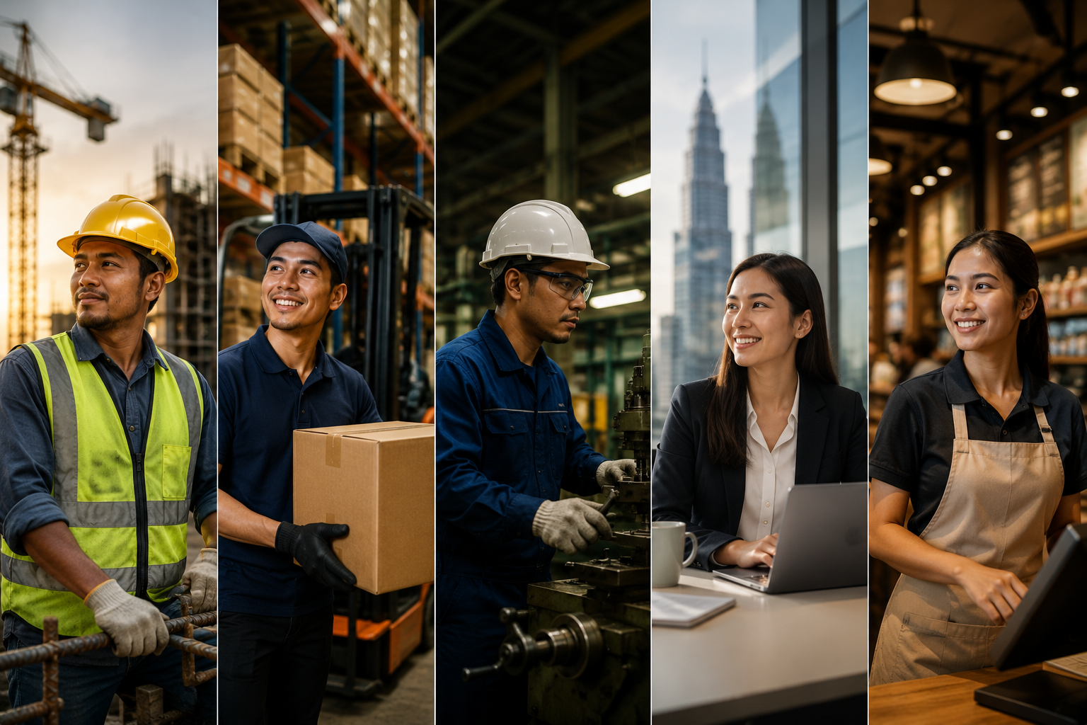 Workstream workers across industries — manufacturing, logistics, retail, construction, corporate